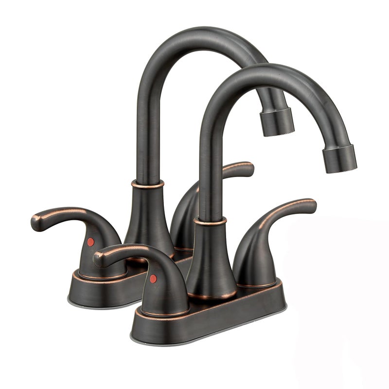 Fransiton Oil Rubbed Bronze Bathroom Sink Faucet 4 Inch Faucet 2 Handle with Pop-up Drain Stopper and Supply Hoses(Set of 2) - Image 1